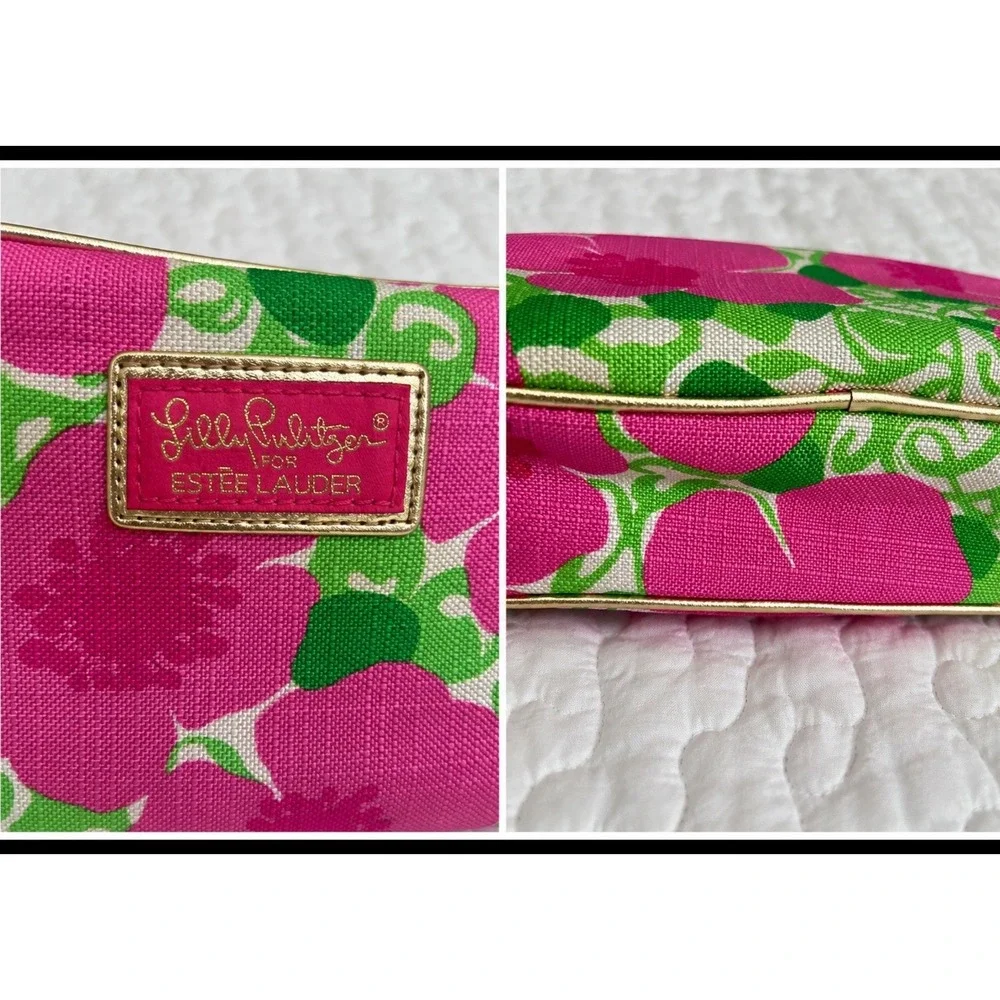 Lilly Pulitzer for Estee Lauder Floral Cosmetic Makeup Travel Bag Pink Green